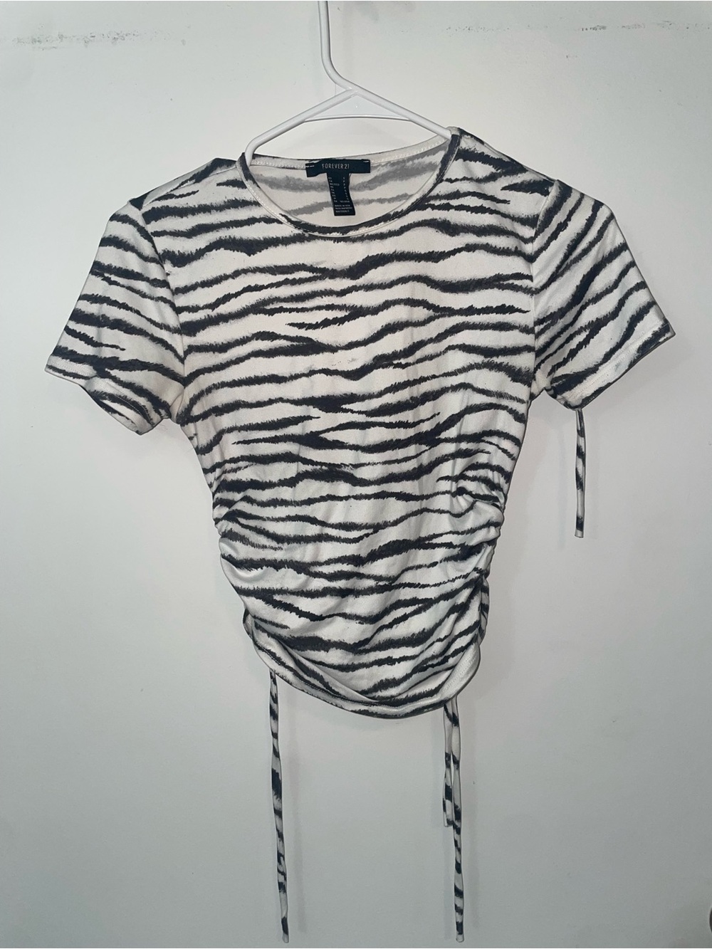 Forever 21 Black and White Zebra Ruched Side-Tie Crop Top